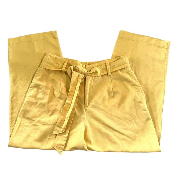 ZARA Yellow Linen Blend Wideleg Trousers Pants Women’s Size Medium - Picture 4 of 11